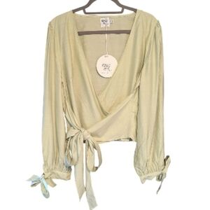 NWT Princess Polly Womens Alena Wrap Boho Festival Top Sage Green Size 10